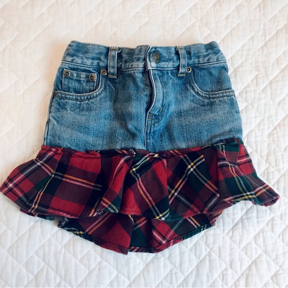 Ralph Lauren Denim Flannel Plaid Jean Skirt